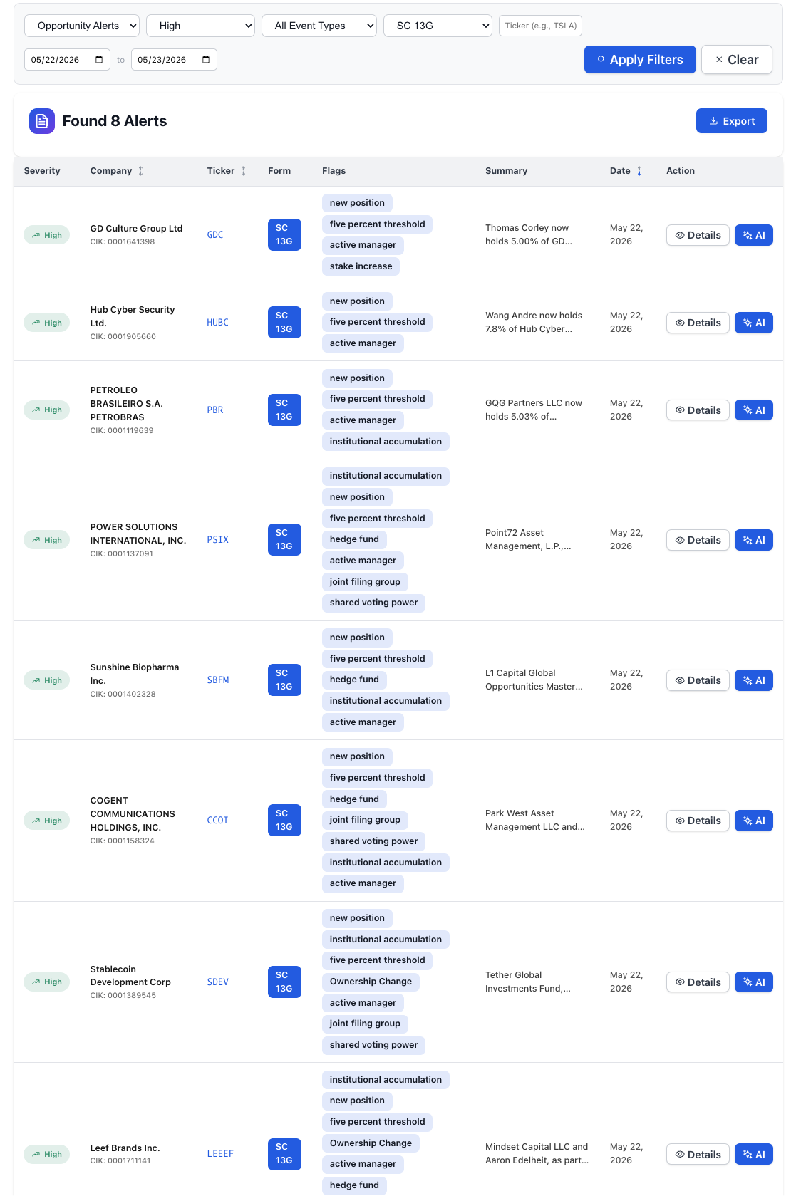 NexusAlert Opportunity Alerts — institutional accumulation signals from SEC filings